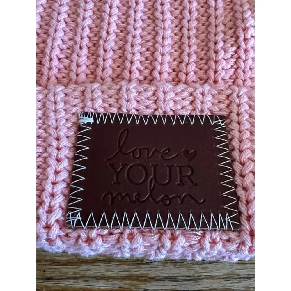 Love Your Melon Knit Beanie Womens OS Hat Logo Cuffed Pink Outdoor Preppy Girly